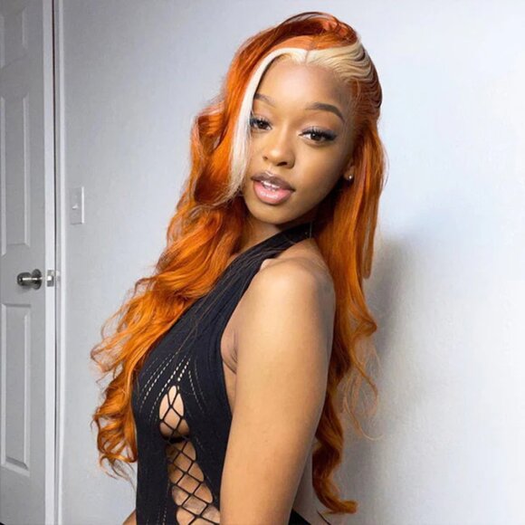 Bold Bliss Ginger Lace Front Wig With Blonde Highlights 13x4 Skunk Stripe Wigs